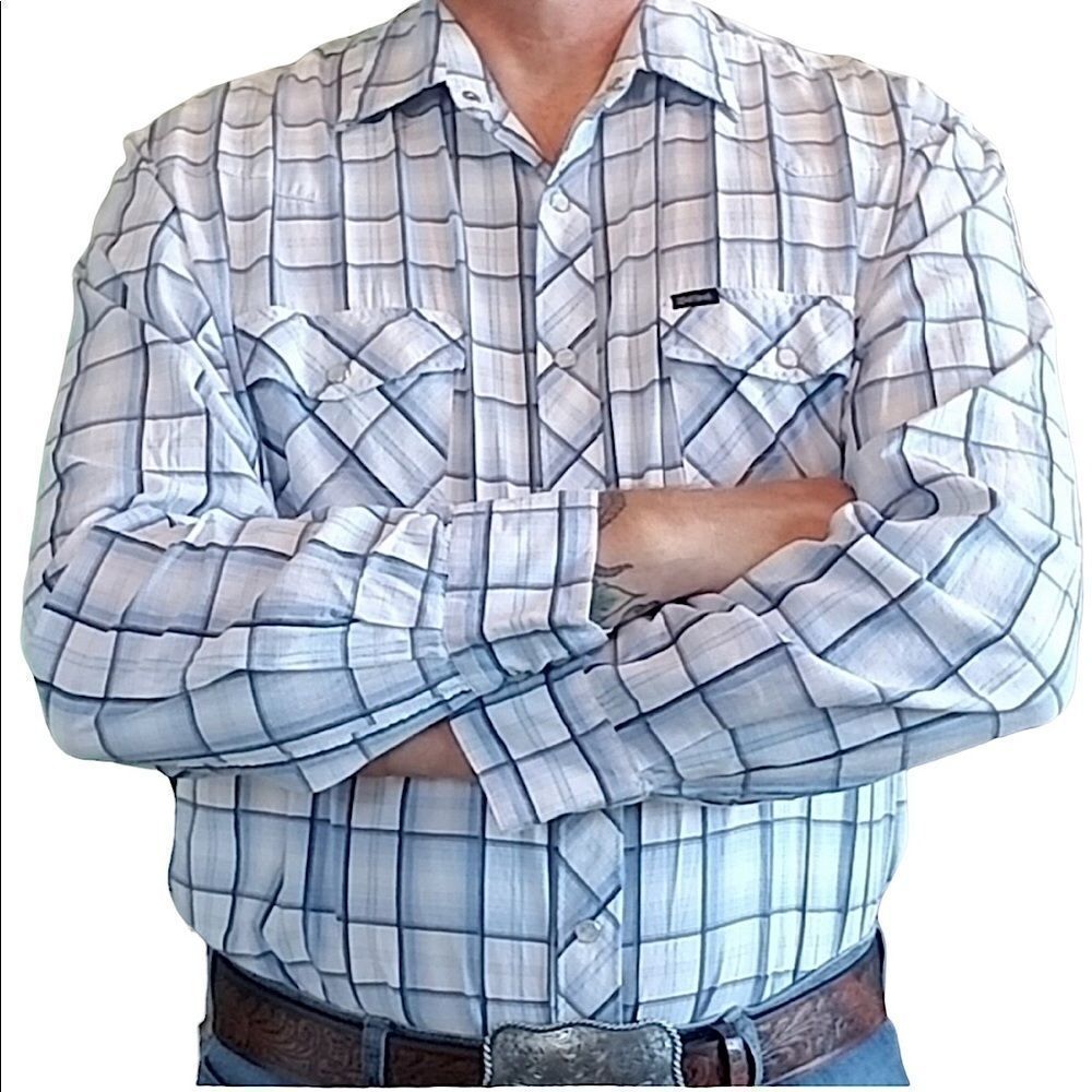 Bullhead Blue Plaid Western Pearl Snap Shirt size XXL